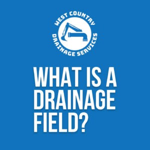 Logo featuring a drain and construction equipment on blue background.